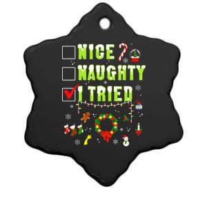 Nice Naughty I Tried Funny Christmas Checklist  Ceramic Star Ornament