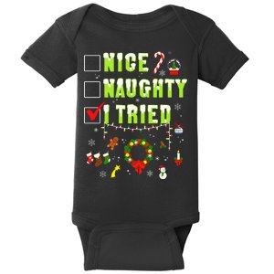 Nice Naughty I Tried Funny Christmas Checklist  Baby Bodysuit