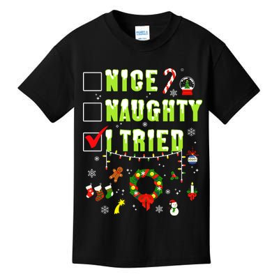 Nice Naughty I Tried Funny Christmas Checklist  Kids T-Shirt