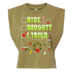 Nice Naughty I Tried Funny Christmas Checklist  Garment-Dyed Women's Muscle Tee