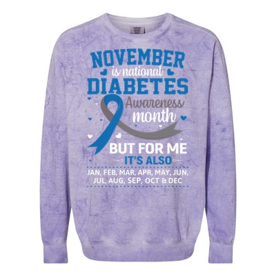 November Is Diabetes Awareness Month Blue And Gray Ribbon Colorblast Crewneck Sweatshirt