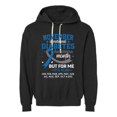 November Is Diabetes Awareness Month Blue And Gray Ribbon Garment-Dyed Fleece Hoodie