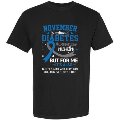 November Is Diabetes Awareness Month Blue And Gray Ribbon Garment-Dyed Heavyweight T-Shirt