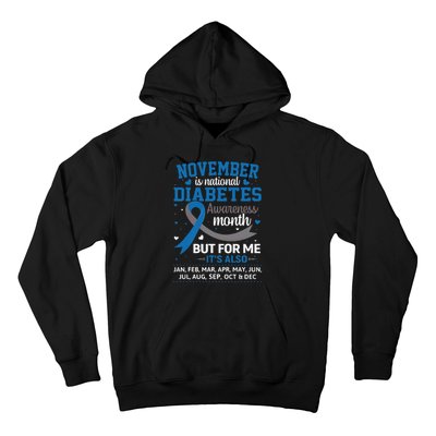 November Is Diabetes Awareness Month Blue And Gray Ribbon Hoodie