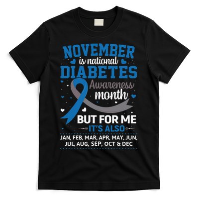 November Is Diabetes Awareness Month Blue And Gray Ribbon T-Shirt