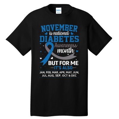 November Is Diabetes Awareness Month Blue And Gray Ribbon Tall T-Shirt