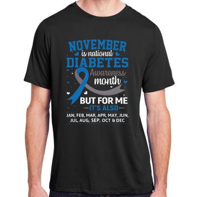 November Is Diabetes Awareness Month Blue And Gray Ribbon Adult ChromaSoft Performance T-Shirt