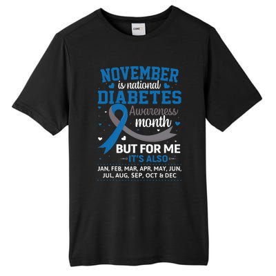 November Is Diabetes Awareness Month Blue And Gray Ribbon Tall Fusion ChromaSoft Performance T-Shirt