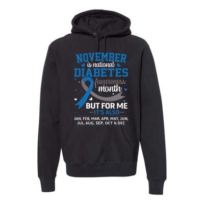 November Is Diabetes Awareness Month Blue And Gray Ribbon Premium Hoodie