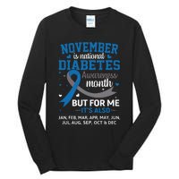 November Is Diabetes Awareness Month Blue And Gray Ribbon Tall Long Sleeve T-Shirt