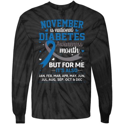 November Is Diabetes Awareness Month Blue And Gray Ribbon Tie-Dye Long Sleeve Shirt