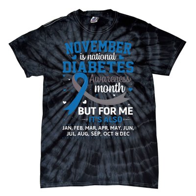 November Is Diabetes Awareness Month Blue And Gray Ribbon Tie-Dye T-Shirt