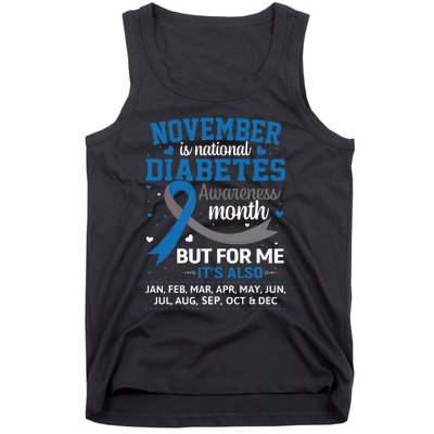 November Is Diabetes Awareness Month Blue And Gray Ribbon Tank Top