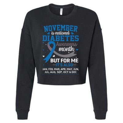 November Is Diabetes Awareness Month Blue And Gray Ribbon Cropped Pullover Crew