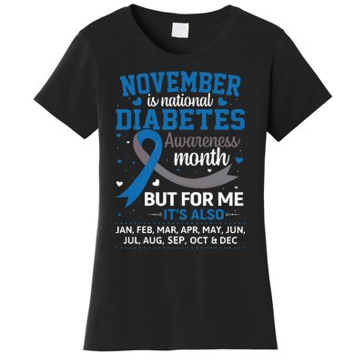 November Is Diabetes Awareness Month Blue And Gray Ribbon Women's T-Shirt