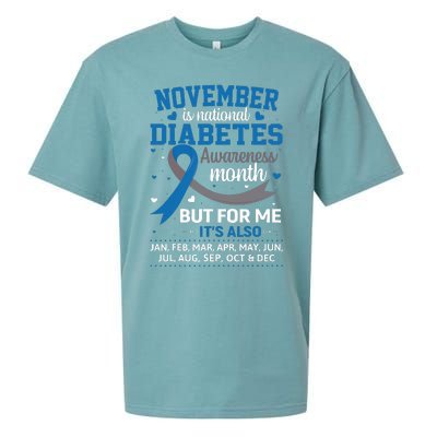 November Is Diabetes Awareness Month Blue And Gray Ribbon Sueded Cloud Jersey T-Shirt