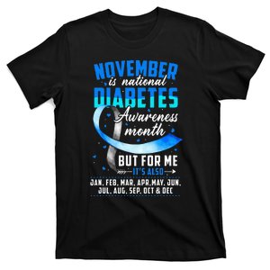 November Is Diabetes Awareness Month Blue And Gray Ribbon T-Shirt