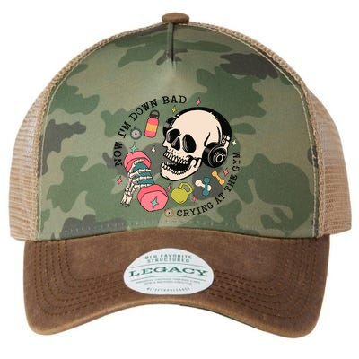 Now Im Down Bad Funny Skeleton Workout Gymer Legacy Tie Dye Trucker Hat