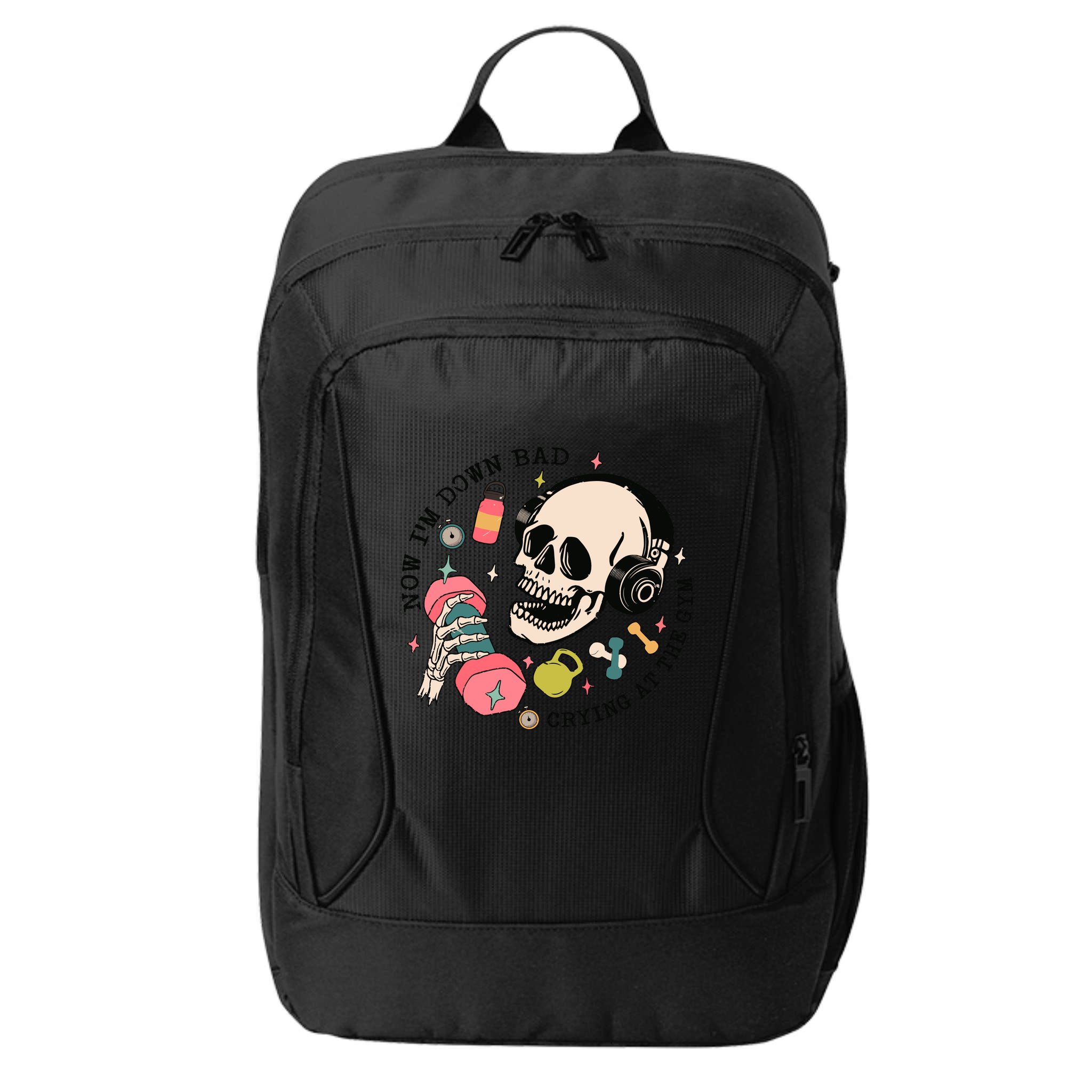 Now Im Down Bad Funny Skeleton Workout Gymer City Backpack