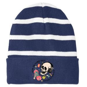 Now Im Down Bad Funny Skeleton Workout Gymer Striped Beanie with Solid Band