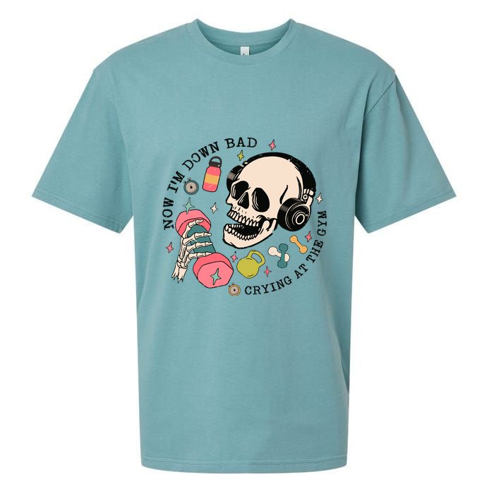 Now Im Down Bad Funny Skeleton Workout Gymer Sueded Cloud Jersey T-Shirt