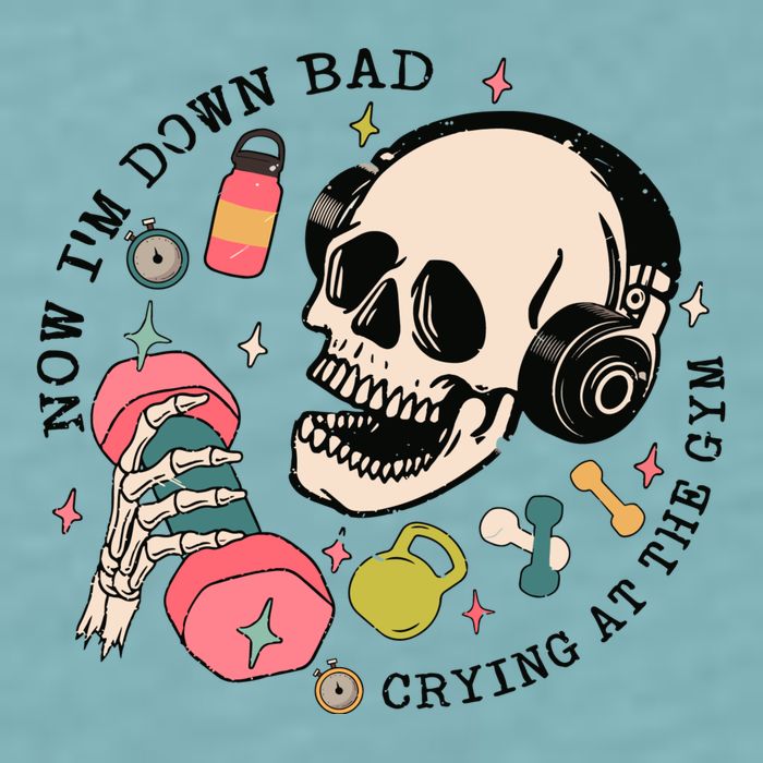 Now Im Down Bad Funny Skeleton Workout Gymer Sueded Cloud Jersey T-Shirt