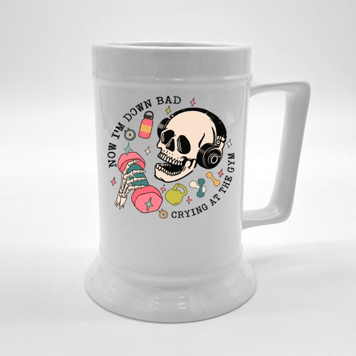 Now Im Down Bad Funny Skeleton Workout Gymer Beer Stein