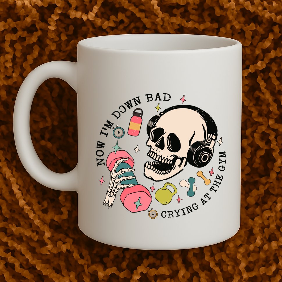 Now Im Down Bad Funny Skeleton Workout Gymer Mug