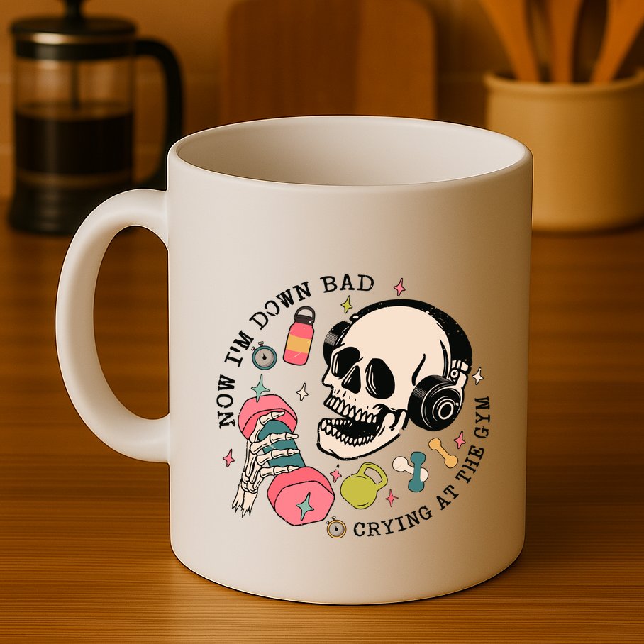 Now Im Down Bad Funny Skeleton Workout Gymer Mug