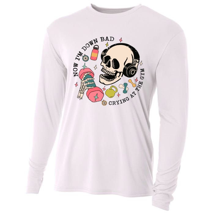 Now Im Down Bad Funny Skeleton Workout Gymer Cooling Performance Long Sleeve Crew