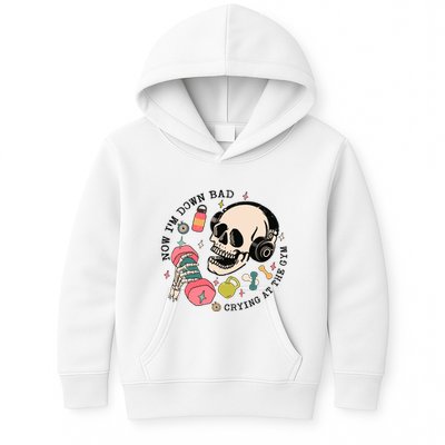 Now Im Down Bad Funny Skeleton Workout Gymer Kids Hoodie