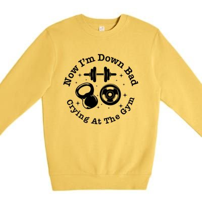 Now IM Down Bad Crying At The Gym Cute Gift Funny Gift Premium Crewneck Sweatshirt