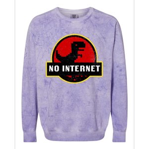 No Internet Dinosaur Park Logo Parody Distressed Colorblast Crewneck Sweatshirt