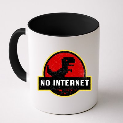 No Internet Dinosaur Park Logo Parody Distressed Coffee Mug