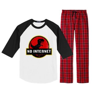 No Internet Dinosaur Park Logo Parody Distressed Raglan Sleeve Pajama Set