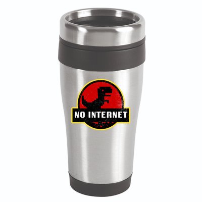 No Internet Dinosaur Park Logo Parody Distressed 16oz Travel Tumbler