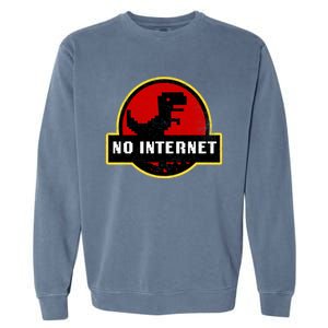 No Internet Dinosaur Park Logo Parody Distressed Garment-Dyed Sweatshirt