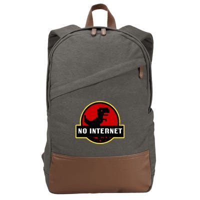 No Internet Dinosaur Park Logo Parody Distressed Cotton Canvas Backpack