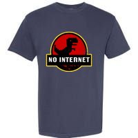 No Internet Dinosaur Park Logo Parody Distressed Garment-Dyed Heavyweight T-Shirt