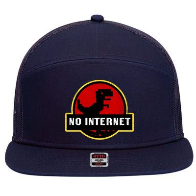 No Internet Dinosaur Park Logo Parody Distressed 7 Panel Mesh Trucker Snapback Hat