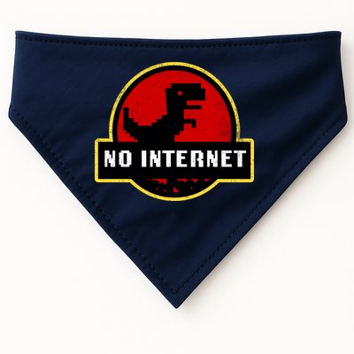 No Internet Dinosaur Park Logo Parody Distressed USA-Made Doggie Bandana