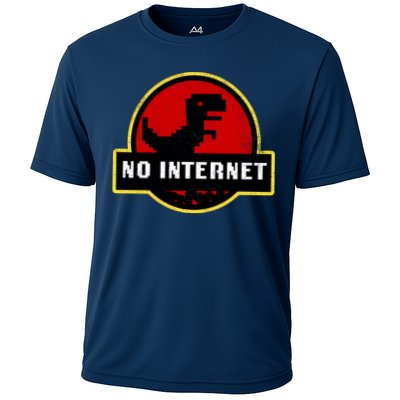 No Internet Dinosaur Park Logo Parody Distressed Performance Shirt