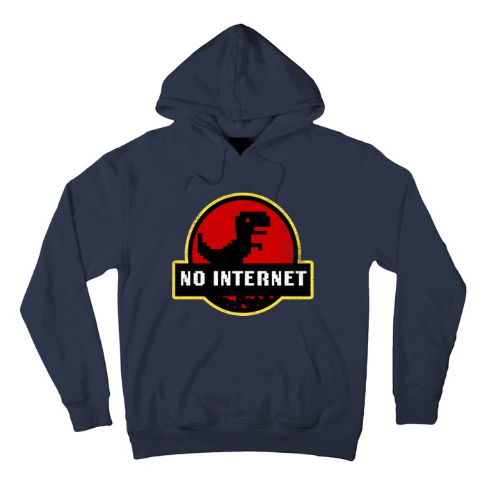 No Internet Dinosaur Park Logo Parody Distressed Hoodie