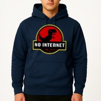 No Internet Dinosaur Park Logo Parody Distressed Hoodie