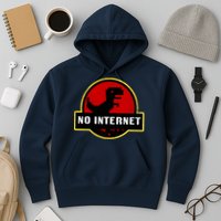No Internet Dinosaur Park Logo Parody Distressed Hoodie