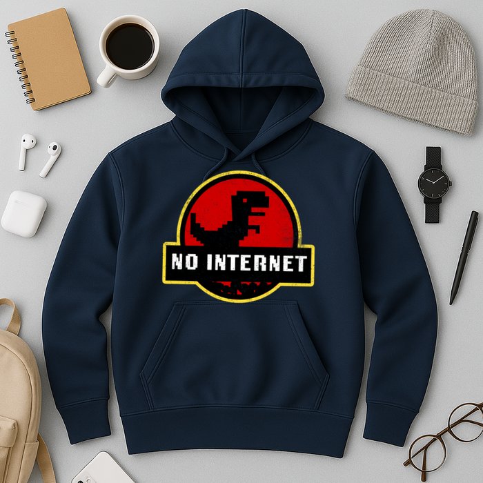 No Internet Dinosaur Park Logo Parody Distressed Hoodie
