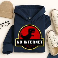 No Internet Dinosaur Park Logo Parody Distressed Hoodie