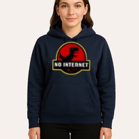 No Internet Dinosaur Park Logo Parody Distressed Hoodie