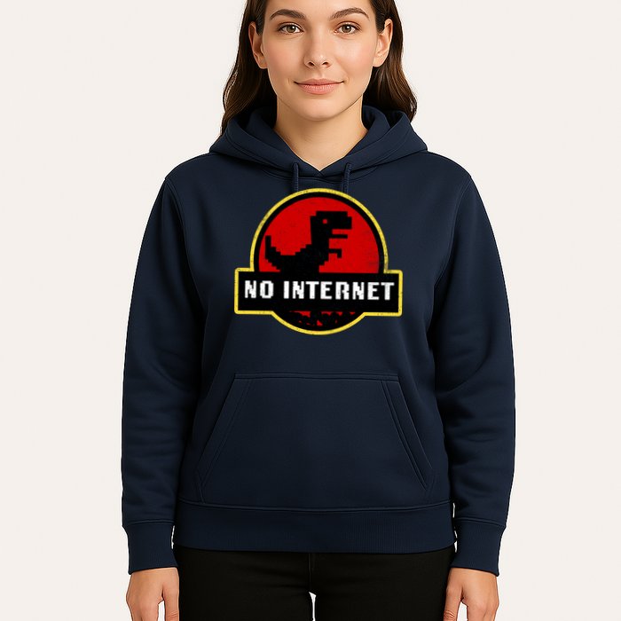 No Internet Dinosaur Park Logo Parody Distressed Hoodie