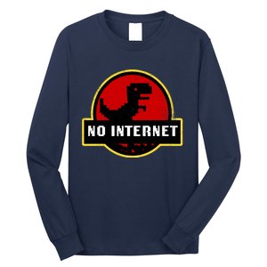 No Internet Dinosaur Park Logo Parody Distressed Long Sleeve Shirt